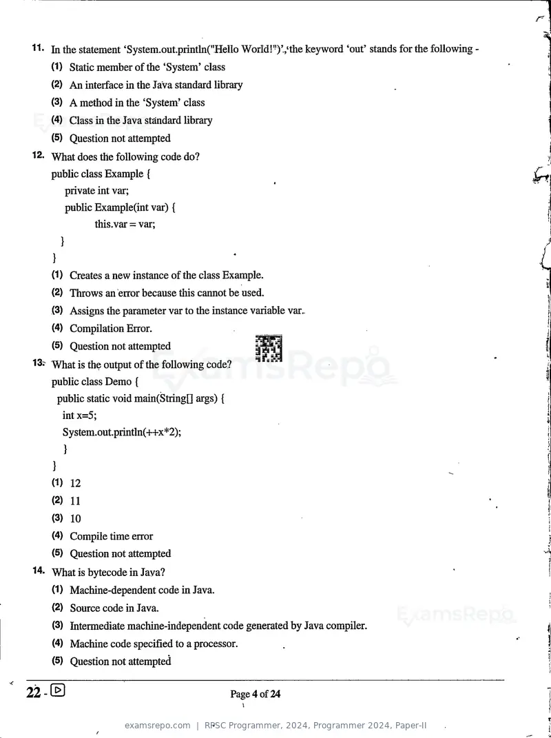 RPSC Programmer 2024 question paper, Programmer 2024, Paper-II, page 4 of 24