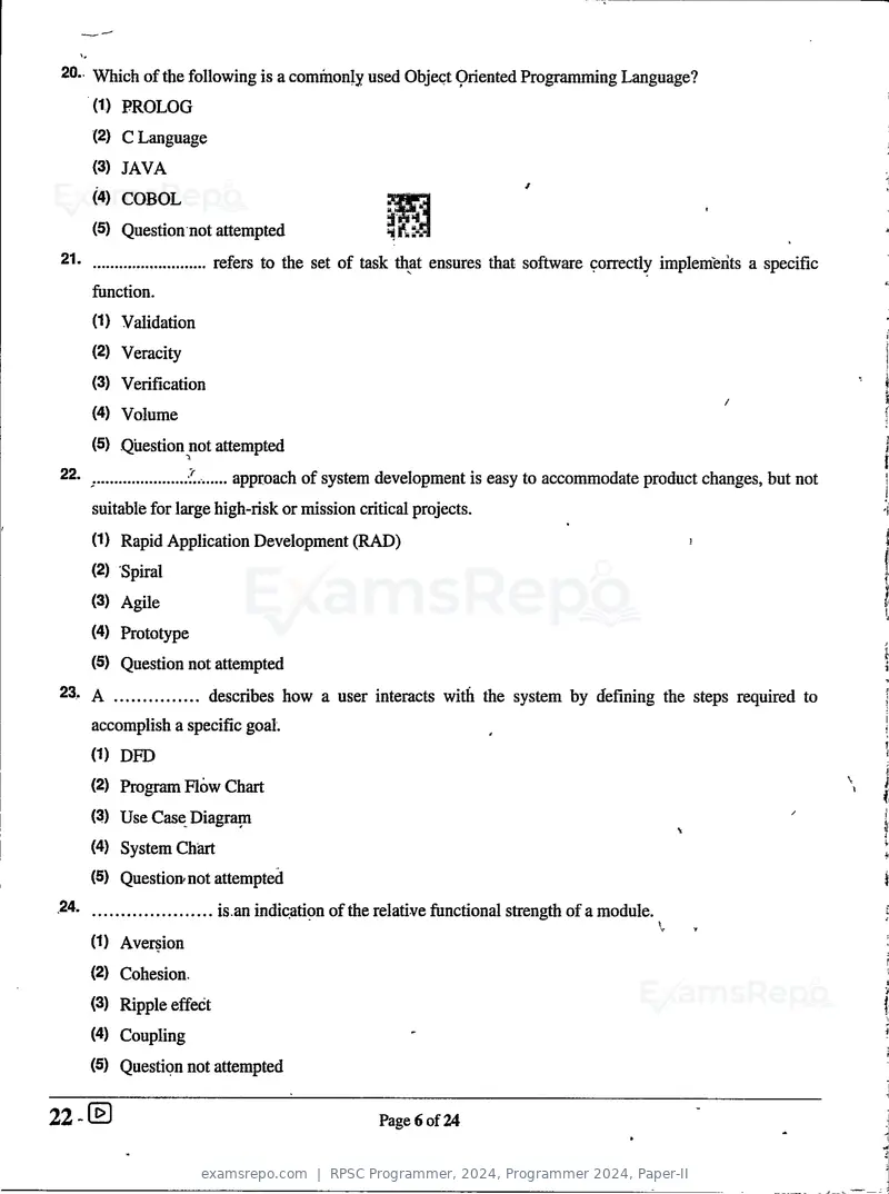 RPSC Programmer 2024 question paper, Programmer 2024, Paper-II, page 6 of 24