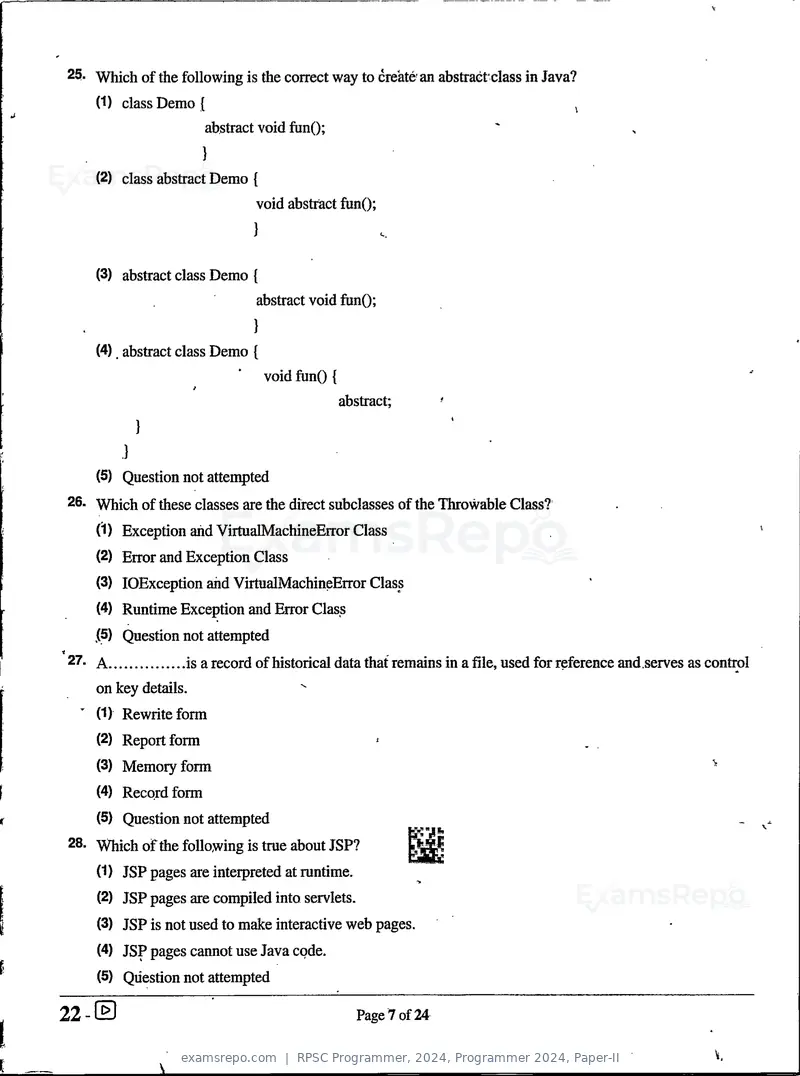RPSC Programmer 2024 question paper, Programmer 2024, Paper-II, page 7 of 24