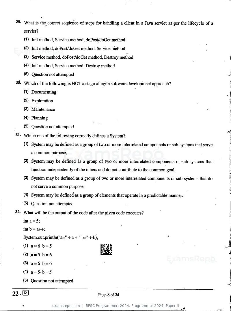 RPSC Programmer 2024 question paper, Programmer 2024, Paper-II, page 8 of 24
