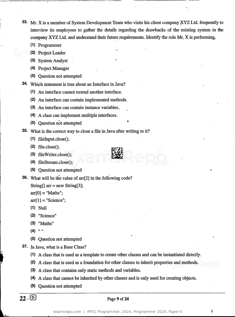 RPSC Programmer 2024 question paper, Programmer 2024, Paper-II, page 9 of 24