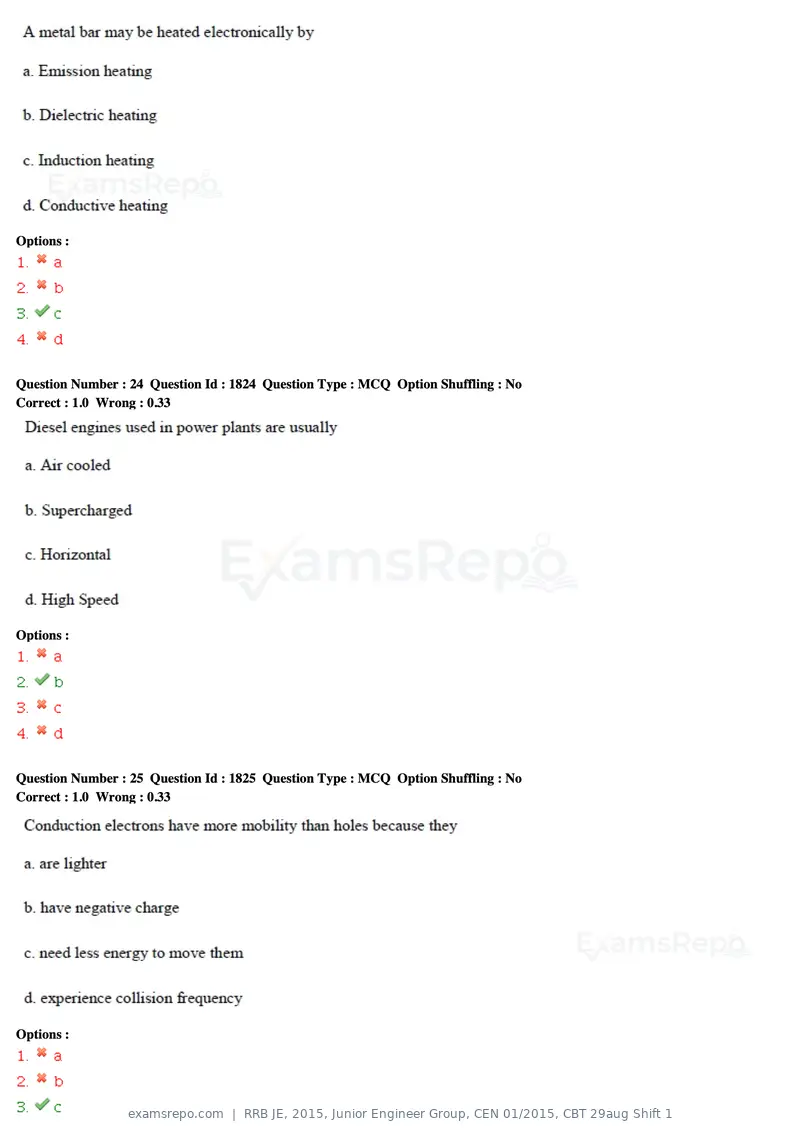 RRB JE 2015 question paper, Junior Engineer Group, CEN 01/2015, CBT 29aug Shift 1, page 10 of 53