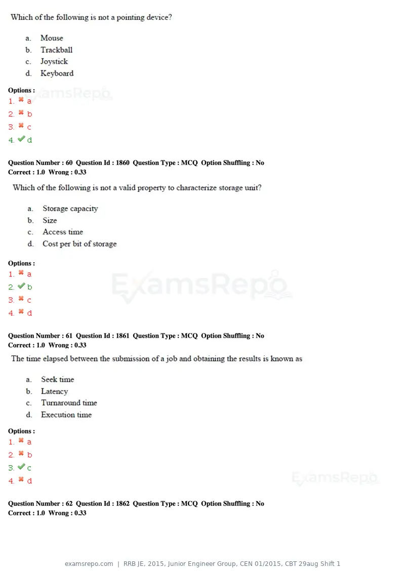RRB JE 2015 question paper, Junior Engineer Group, CEN 01/2015, CBT 29aug Shift 1, page 23 of 53