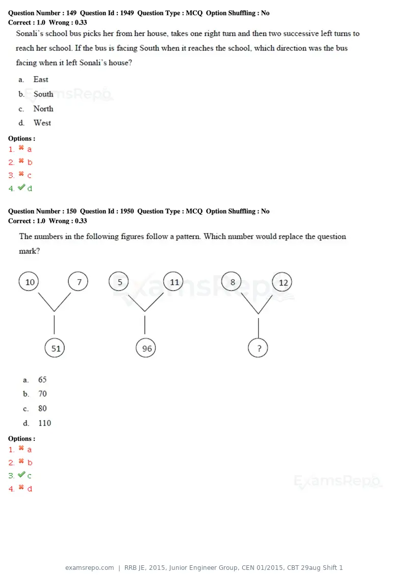 RRB JE 2015 question paper, Junior Engineer Group, CEN 01/2015, CBT 29aug Shift 1, page 53 of 53