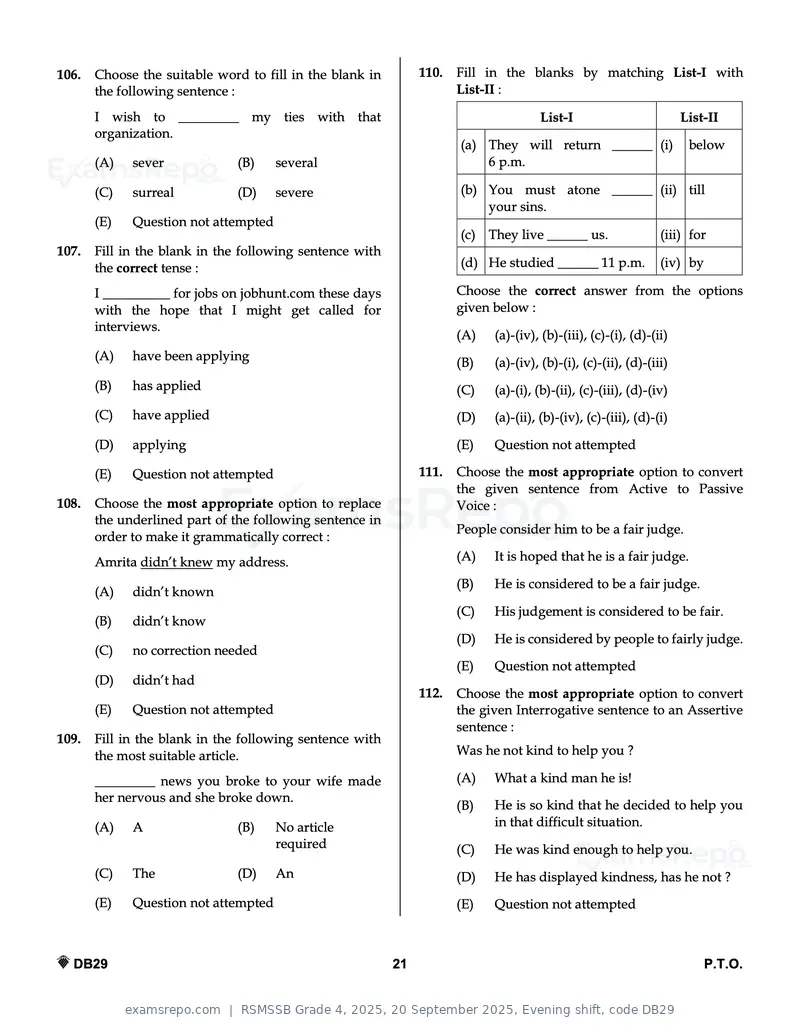 RSMSSB Grade 4 2025 question paper, 20 September 2025, Evening shift, code DB29, page 21 of 24