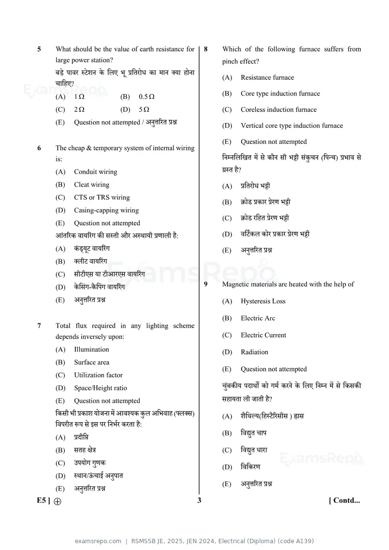 RSMSSB JE 2025 question paper, JEN 2024, Electrical (Diploma) (code A139), page 3 of 32
