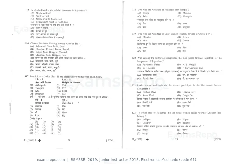 RSMSSB 2019 question paper, Junior Instructor 2018, Electronics Mechanic (code 61), page 13 of 16