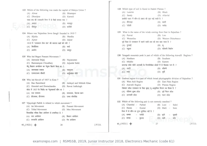 RSMSSB 2019 question paper, Junior Instructor 2018, Electronics Mechanic (code 61), page 14 of 16