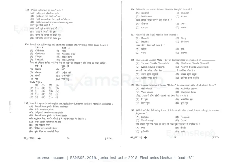 RSMSSB 2019 question paper, Junior Instructor 2018, Electronics Mechanic (code 61), page 15 of 16
