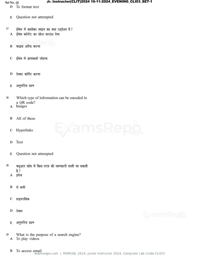 RSMSSB 2024 question paper, Junior Instructor 2024, Computer Lab (code CLI03), page 16 of 69