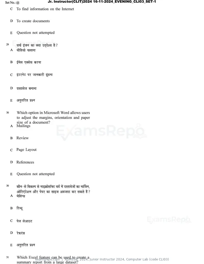 RSMSSB 2024 question paper, Junior Instructor 2024, Computer Lab (code CLI03), page 17 of 69