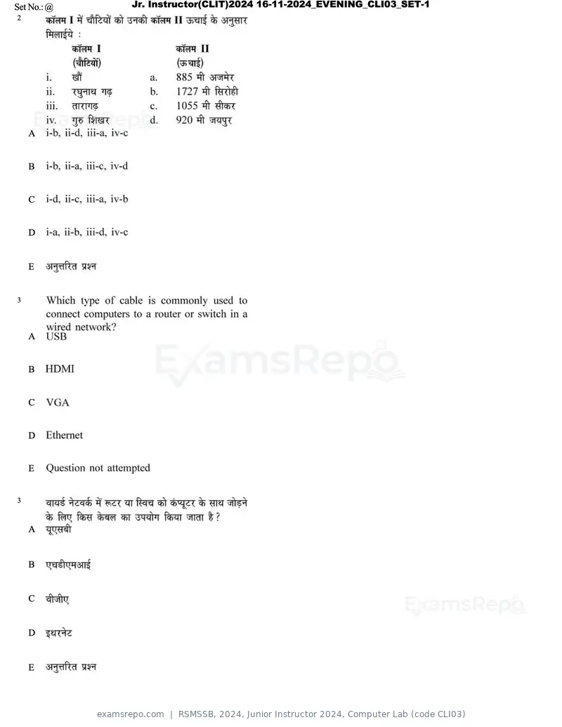 RSMSSB 2024 question paper, Junior Instructor 2024, Computer Lab (code CLI03), page 2 of 69
