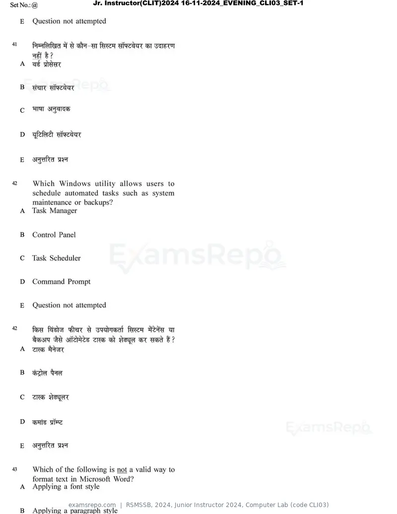RSMSSB 2024 question paper, Junior Instructor 2024, Computer Lab (code CLI03), page 24 of 69