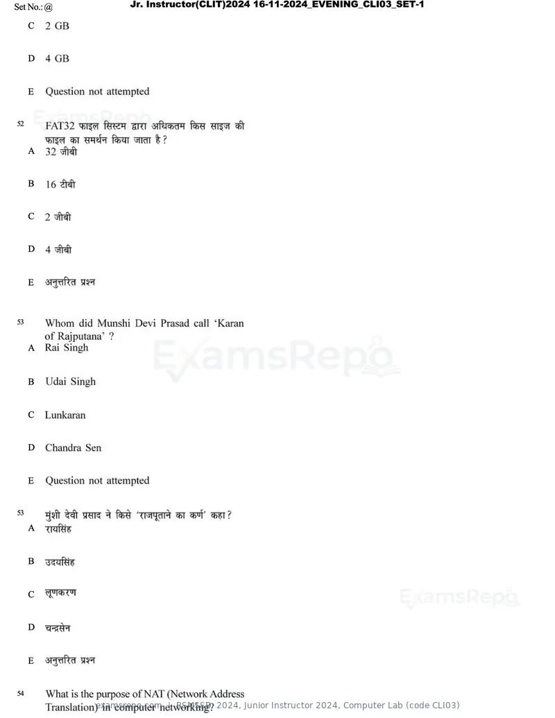 RSMSSB 2024 question paper, Junior Instructor 2024, Computer Lab (code CLI03), page 30 of 69