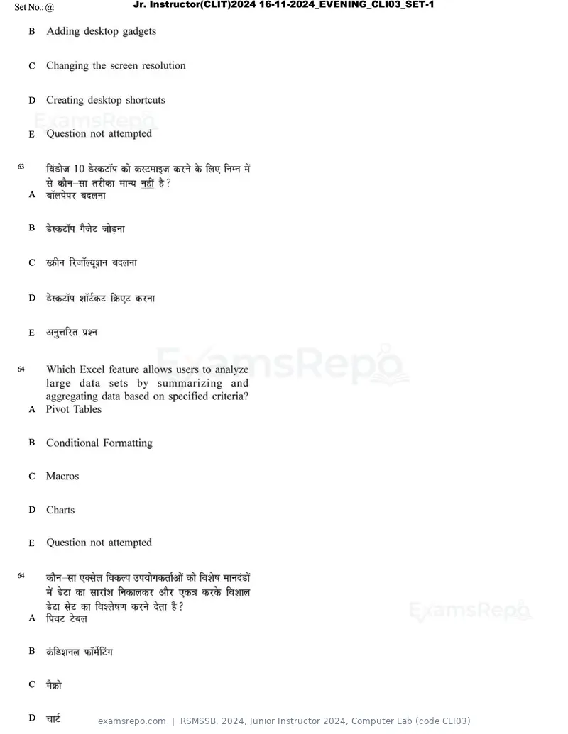 RSMSSB 2024 question paper, Junior Instructor 2024, Computer Lab (code CLI03), page 36 of 69