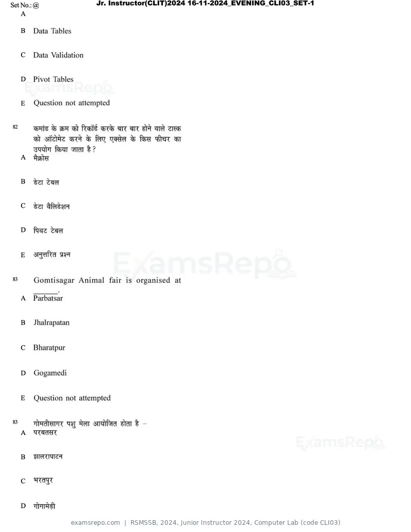 RSMSSB 2024 question paper, Junior Instructor 2024, Computer Lab (code CLI03), page 47 of 69