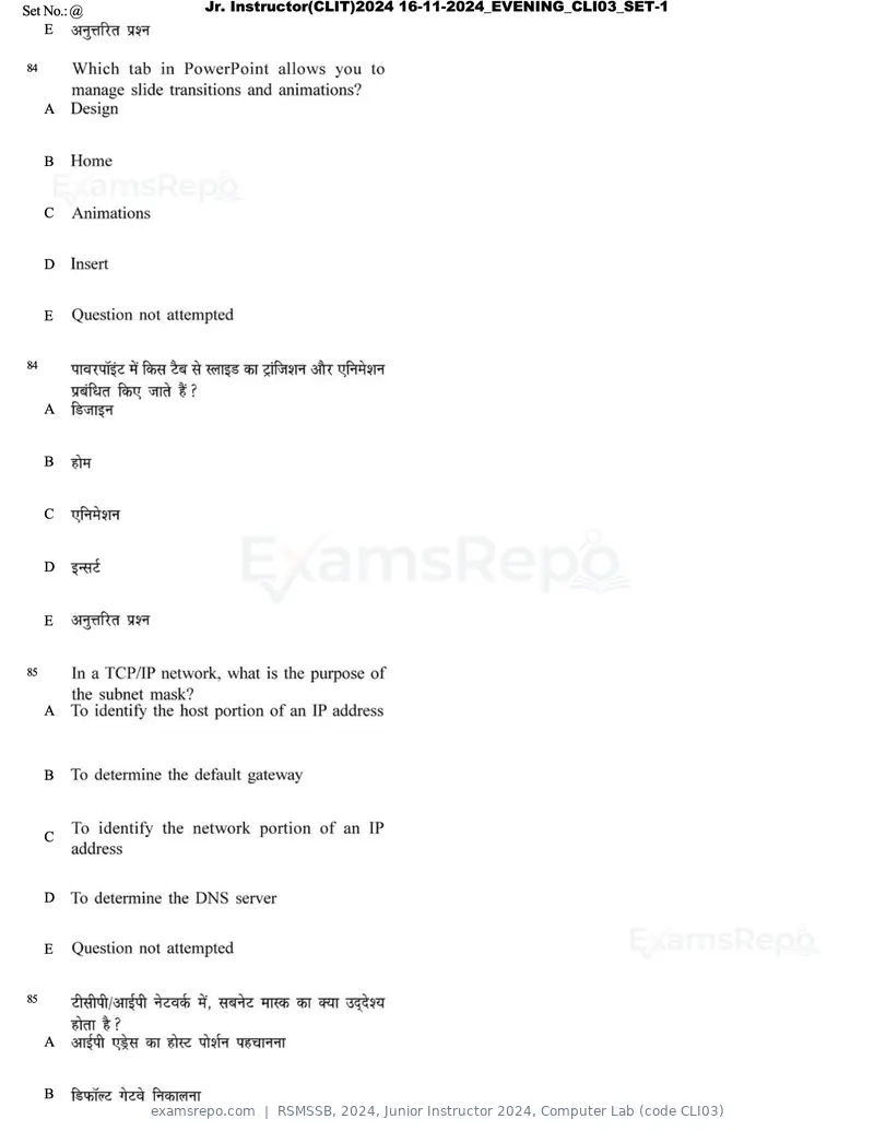 RSMSSB 2024 question paper, Junior Instructor 2024, Computer Lab (code CLI03), page 48 of 69