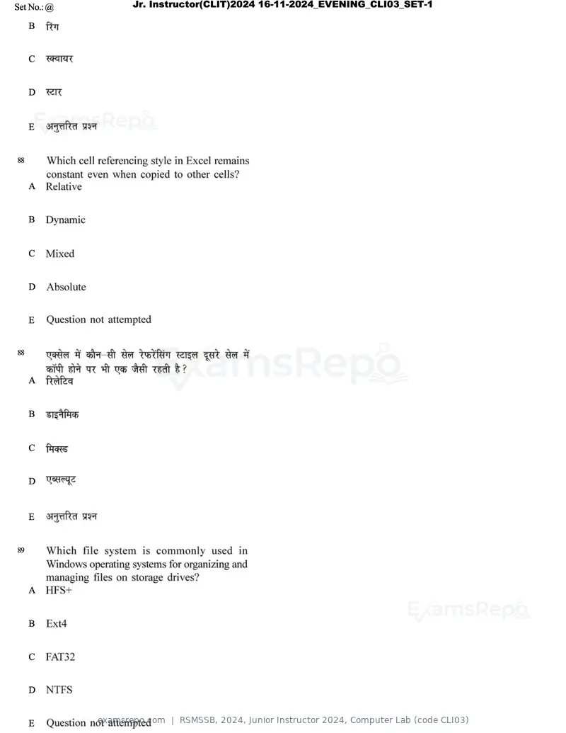 RSMSSB 2024 question paper, Junior Instructor 2024, Computer Lab (code CLI03), page 50 of 69