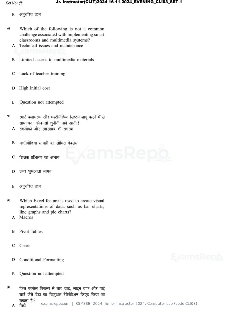 RSMSSB 2024 question paper, Junior Instructor 2024, Computer Lab (code CLI03), page 53 of 69