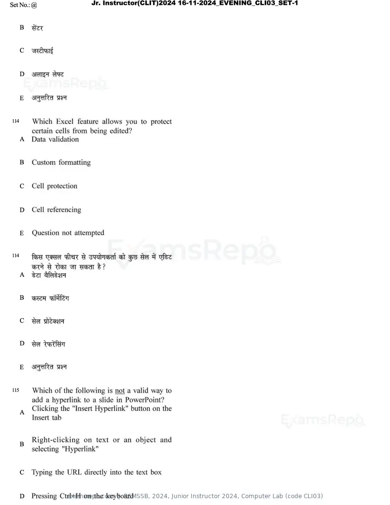 RSMSSB 2024 question paper, Junior Instructor 2024, Computer Lab (code CLI03), page 65 of 69