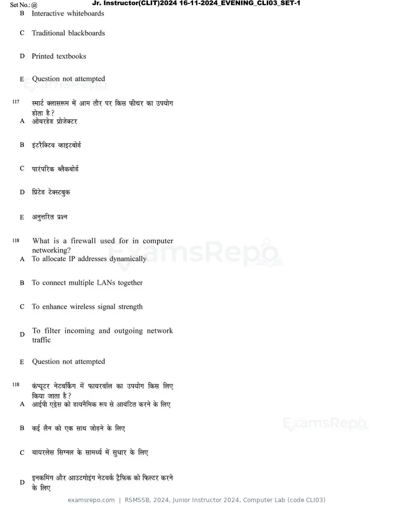 RSMSSB 2024 question paper, Junior Instructor 2024, Computer Lab (code CLI03), page 67 of 69