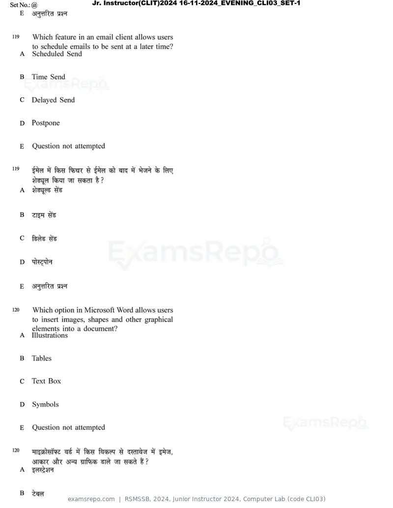 RSMSSB 2024 question paper, Junior Instructor 2024, Computer Lab (code CLI03), page 68 of 69