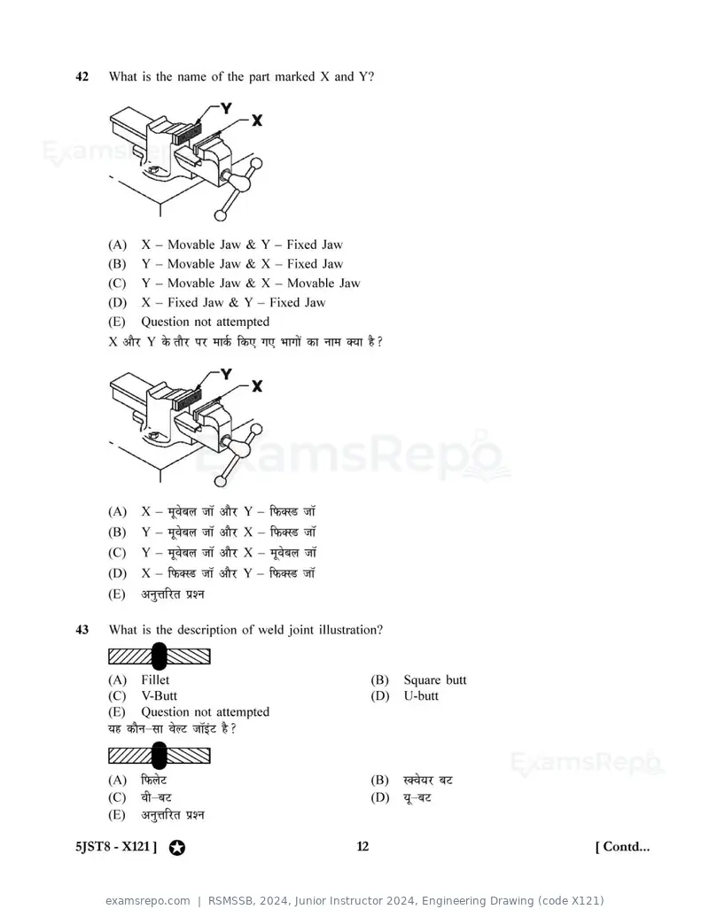 RSMSSB 2024 question paper, Junior Instructor 2024, Engineering Drawing (code X121), page 12 of 32