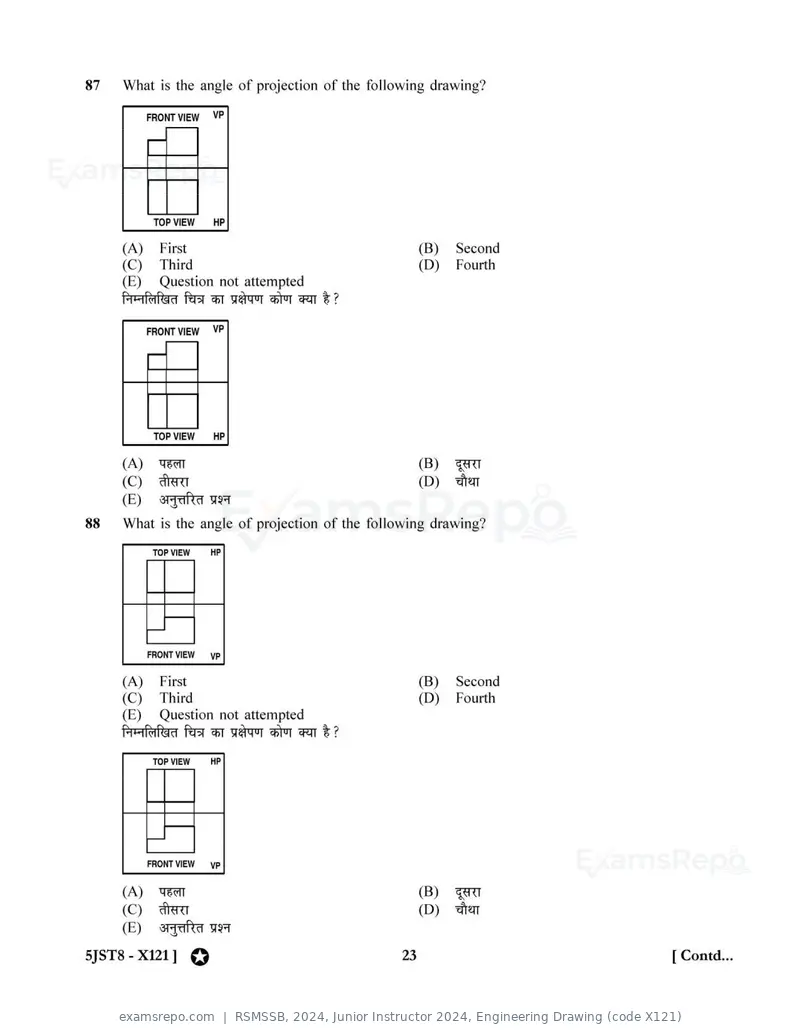 RSMSSB 2024 question paper, Junior Instructor 2024, Engineering Drawing (code X121), page 23 of 32