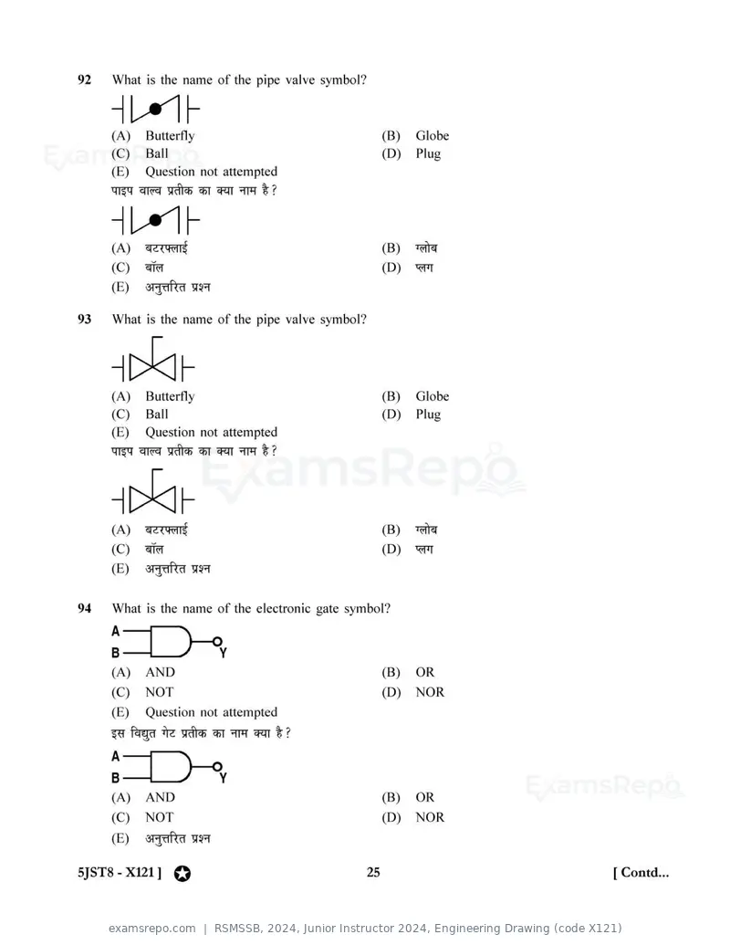 RSMSSB 2024 question paper, Junior Instructor 2024, Engineering Drawing (code X121), page 25 of 32