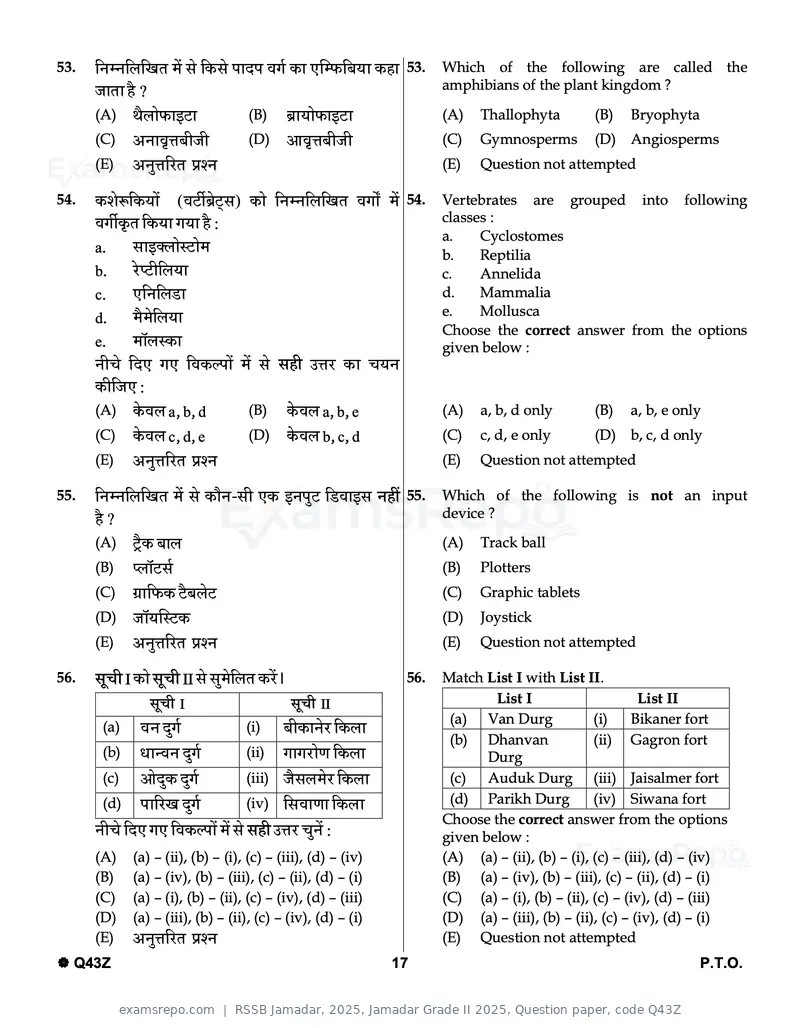 RSSB Jamadar 2025 question paper, Jamadar Grade II 2025, Question paper, code Q43Z, page 17 of 32