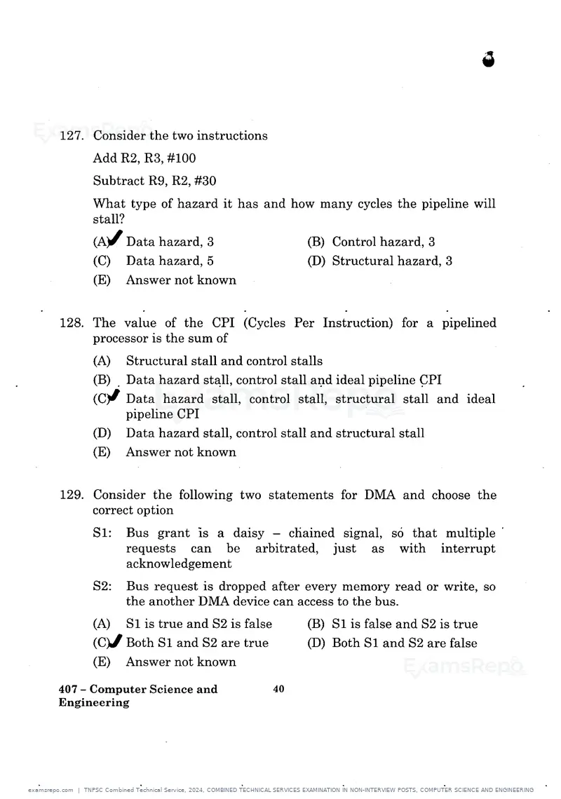 TNPSC Combined Technical Service 2024 question paper, COMBINED TECHNICAL SERVICES EXAMINATION IN NON-INTERVIEW POSTS, COMPUTER SCIENCE AND ENGINEERING, page 39 of 60