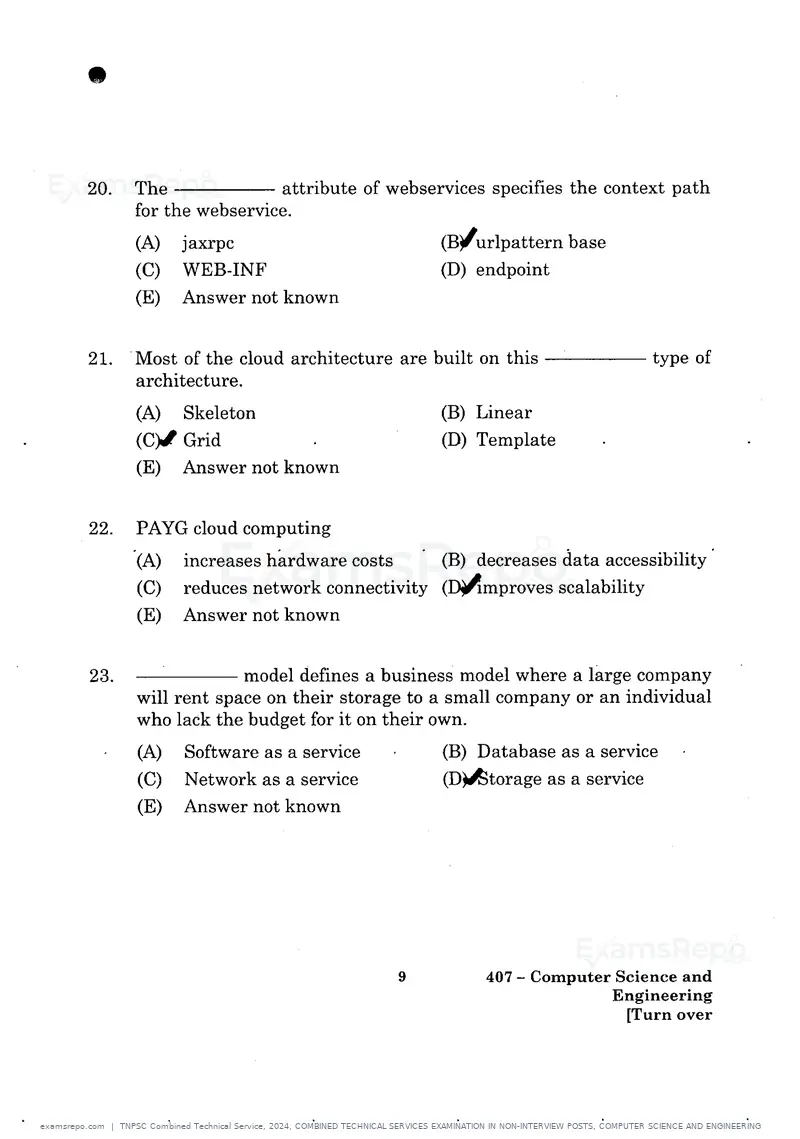 TNPSC Combined Technical Service 2024 question paper, COMBINED TECHNICAL SERVICES EXAMINATION IN NON-INTERVIEW POSTS, COMPUTER SCIENCE AND ENGINEERING, page 8 of 60