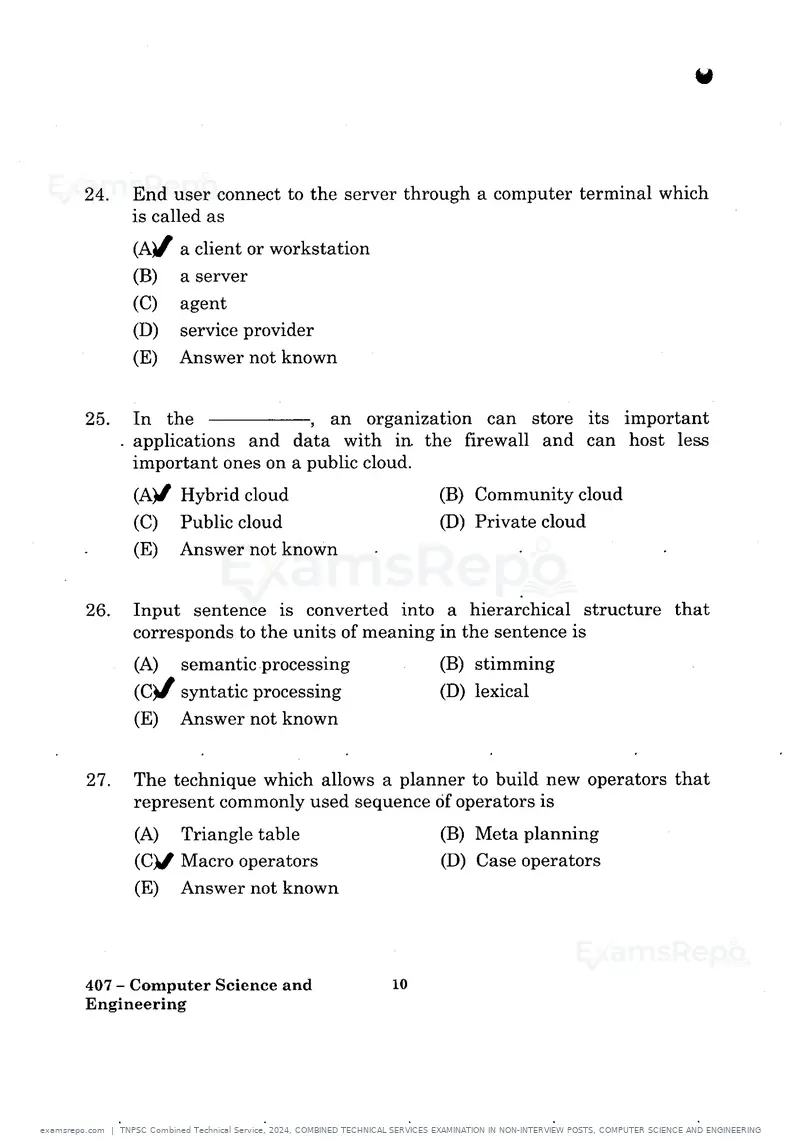 TNPSC Combined Technical Service 2024 question paper, COMBINED TECHNICAL SERVICES EXAMINATION IN NON-INTERVIEW POSTS, COMPUTER SCIENCE AND ENGINEERING, page 9 of 60