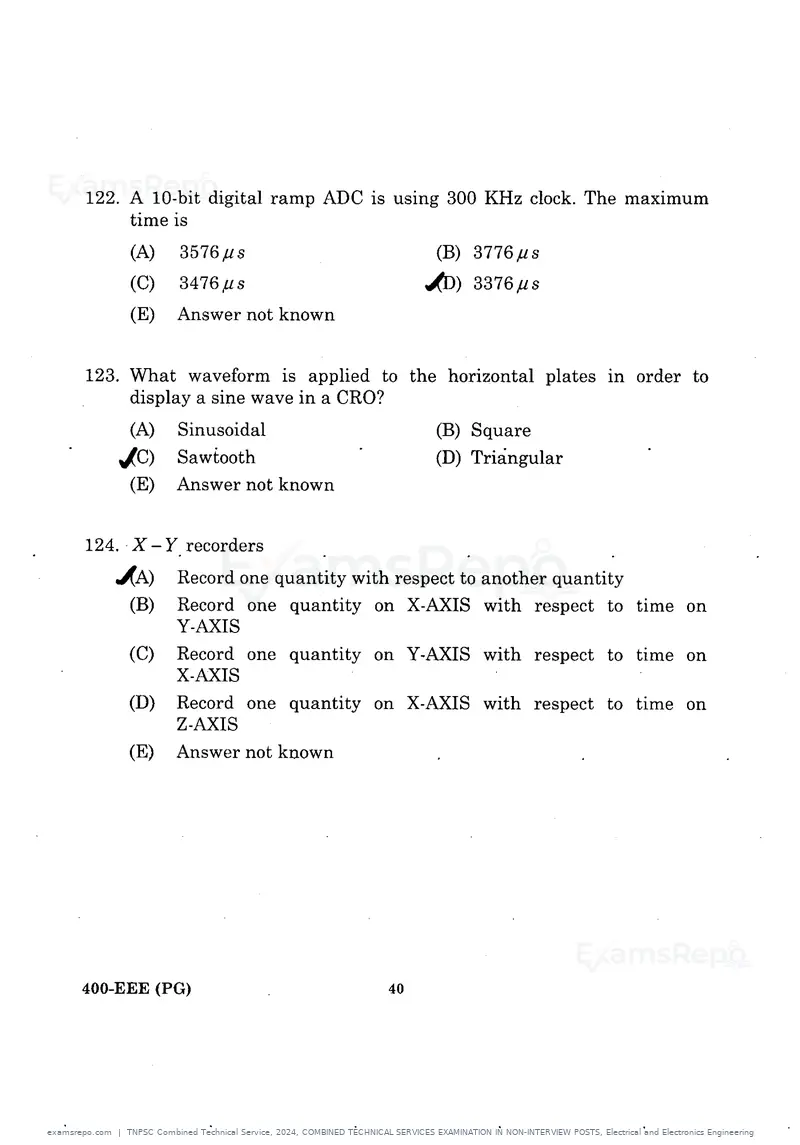 TNPSC Combined Technical Service 2024 question paper, COMBINED TECHNICAL SERVICES EXAMINATION IN NON-INTERVIEW POSTS, Electrical and Electronics Engineering, page 39 of 62