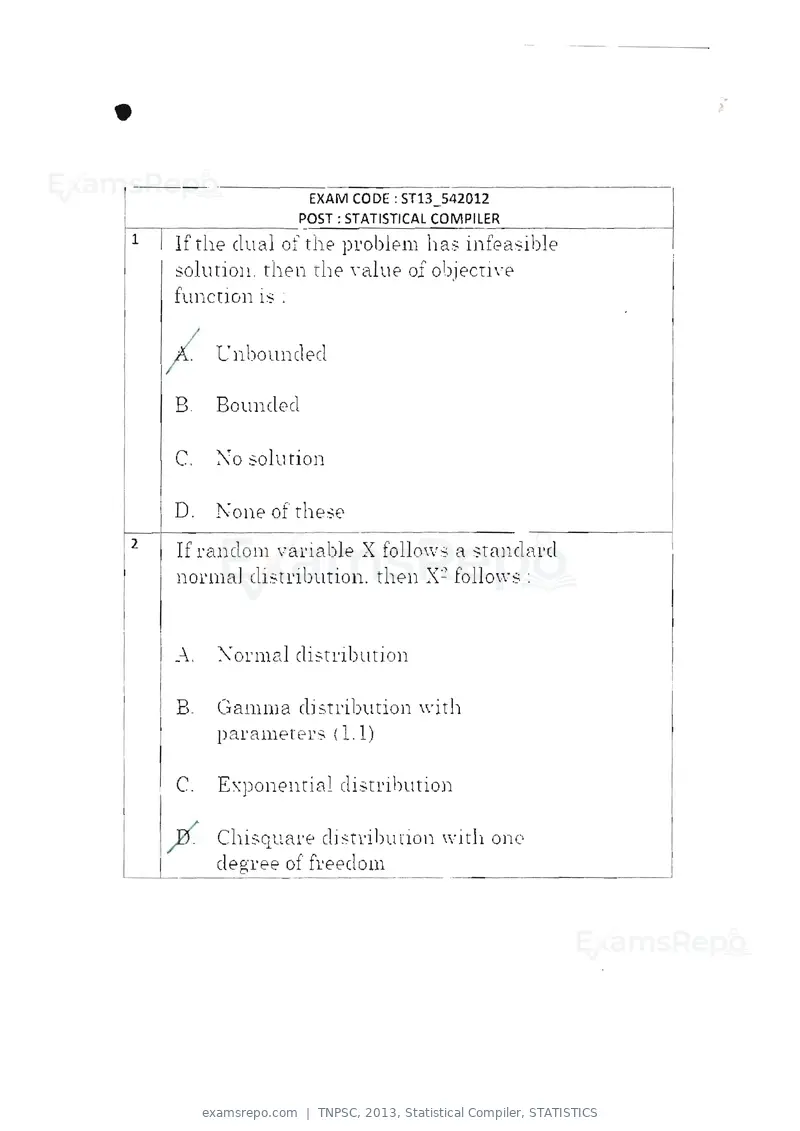 TNPSC 2013 question paper, Statistical Compiler, STATISTICS, page 1 of 103
