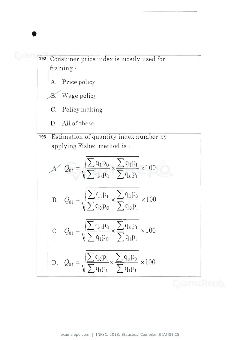 TNPSC 2013 question paper, Statistical Compiler, STATISTICS, page 100 of 103