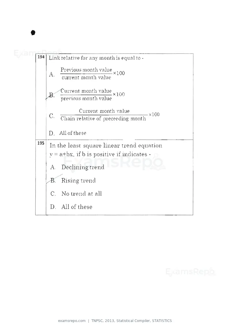 TNPSC 2013 question paper, Statistical Compiler, STATISTICS, page 101 of 103
