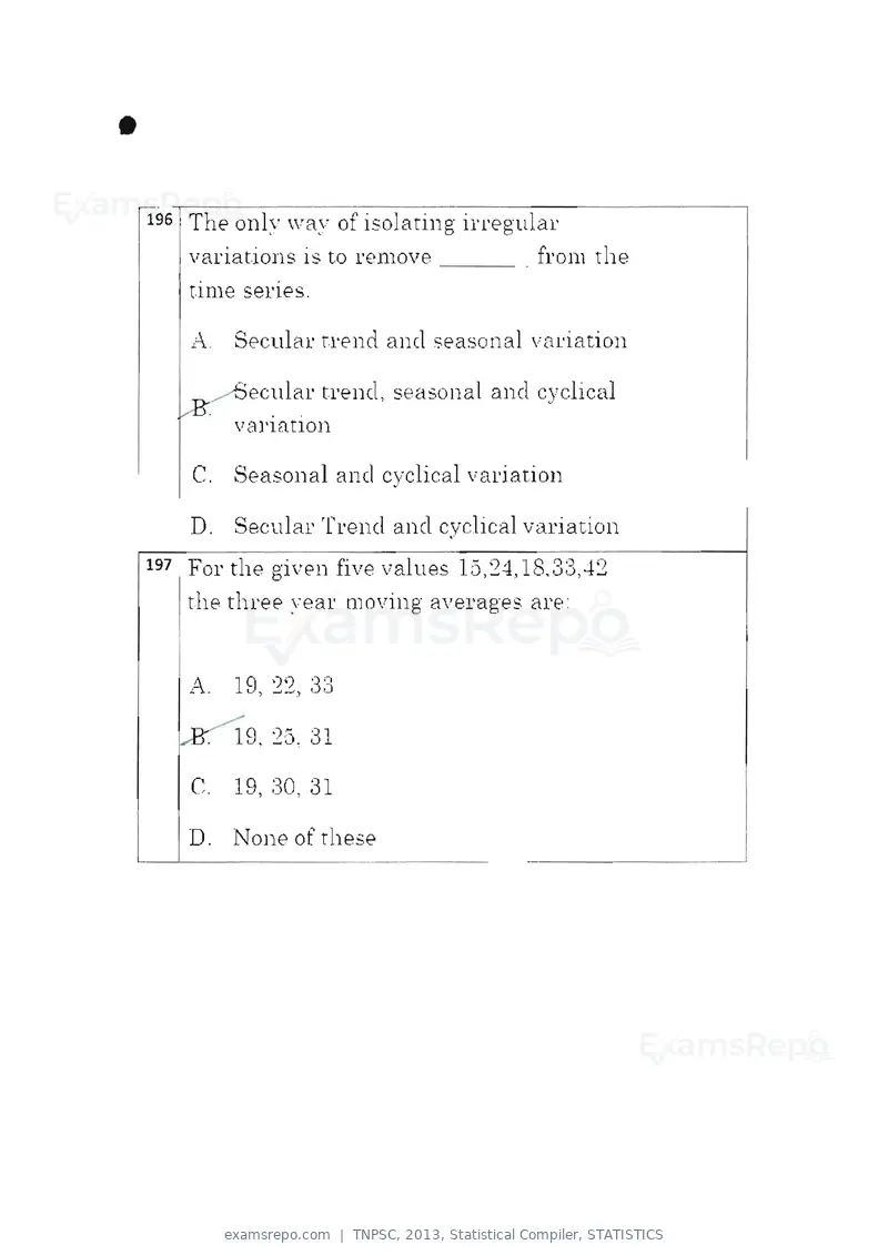 TNPSC 2013 question paper, Statistical Compiler, STATISTICS, page 102 of 103