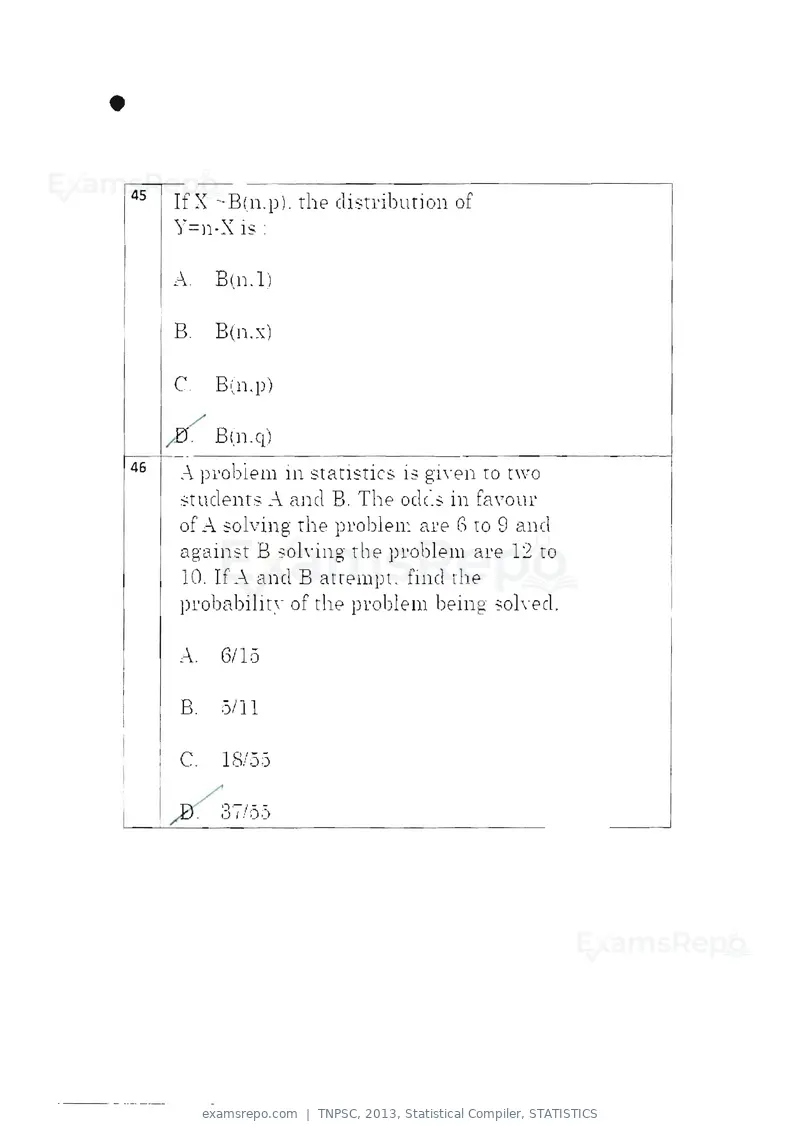 TNPSC 2013 question paper, Statistical Compiler, STATISTICS, page 24 of 103
