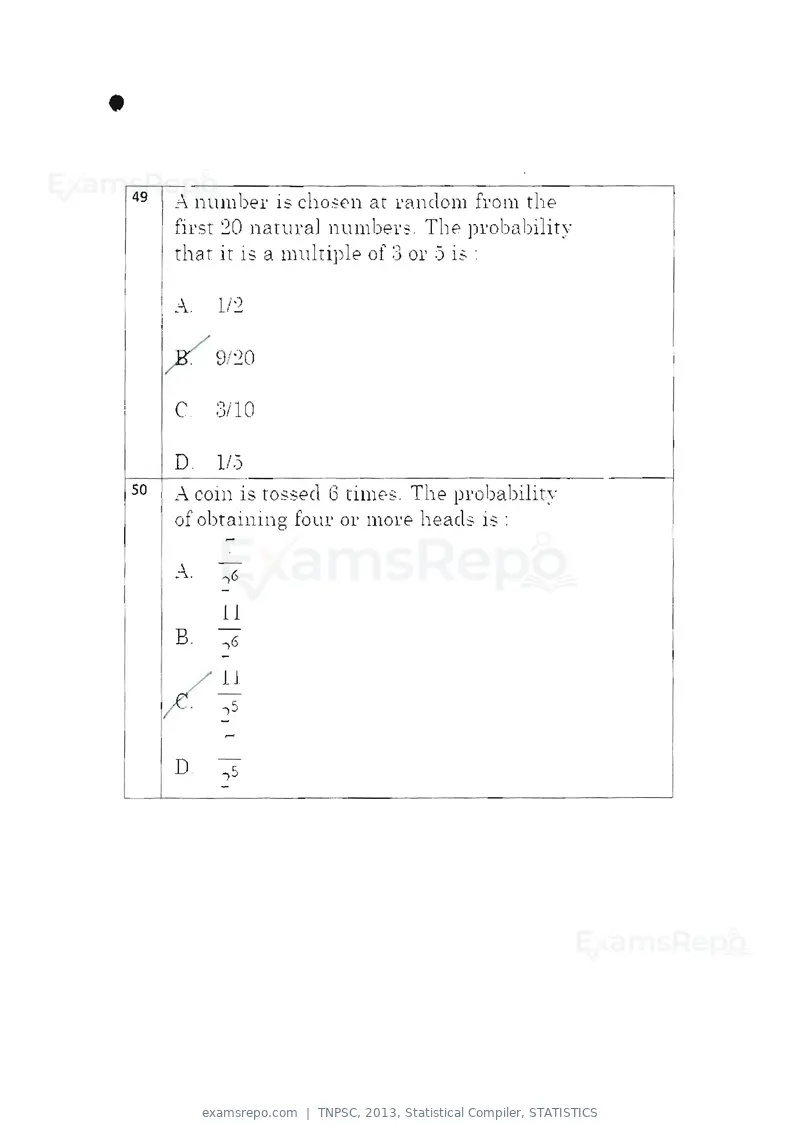 TNPSC 2013 question paper, Statistical Compiler, STATISTICS, page 26 of 103