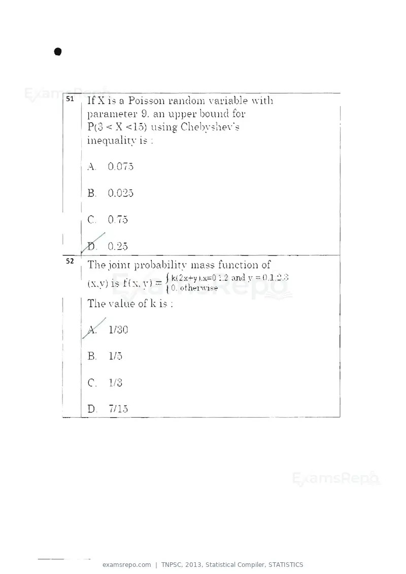 TNPSC 2013 question paper, Statistical Compiler, STATISTICS, page 27 of 103