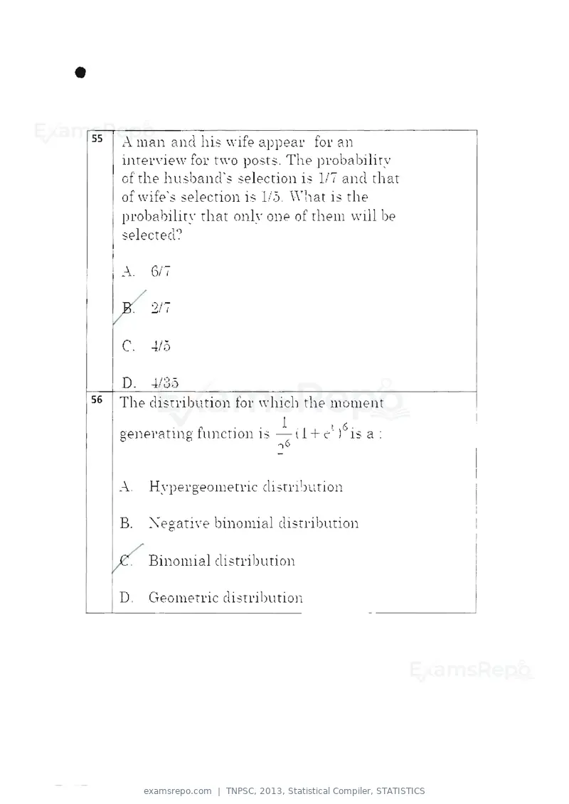 TNPSC 2013 question paper, Statistical Compiler, STATISTICS, page 29 of 103