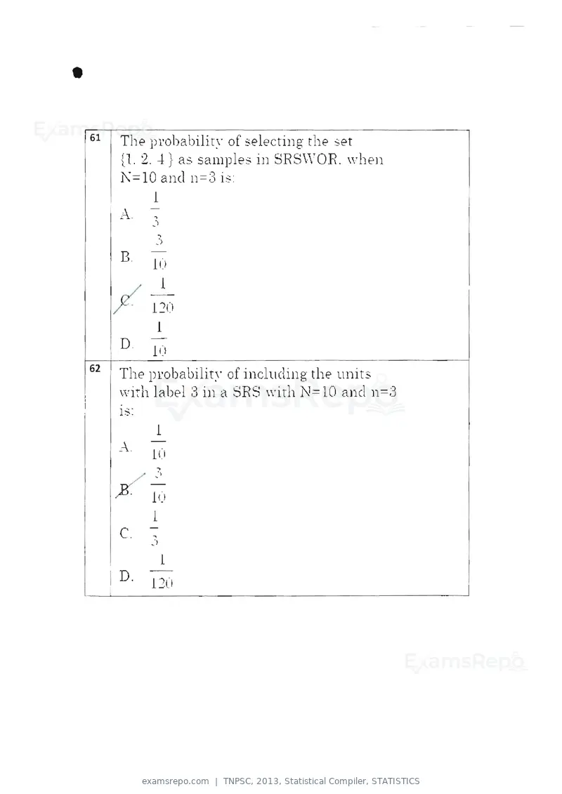 TNPSC 2013 question paper, Statistical Compiler, STATISTICS, page 32 of 103