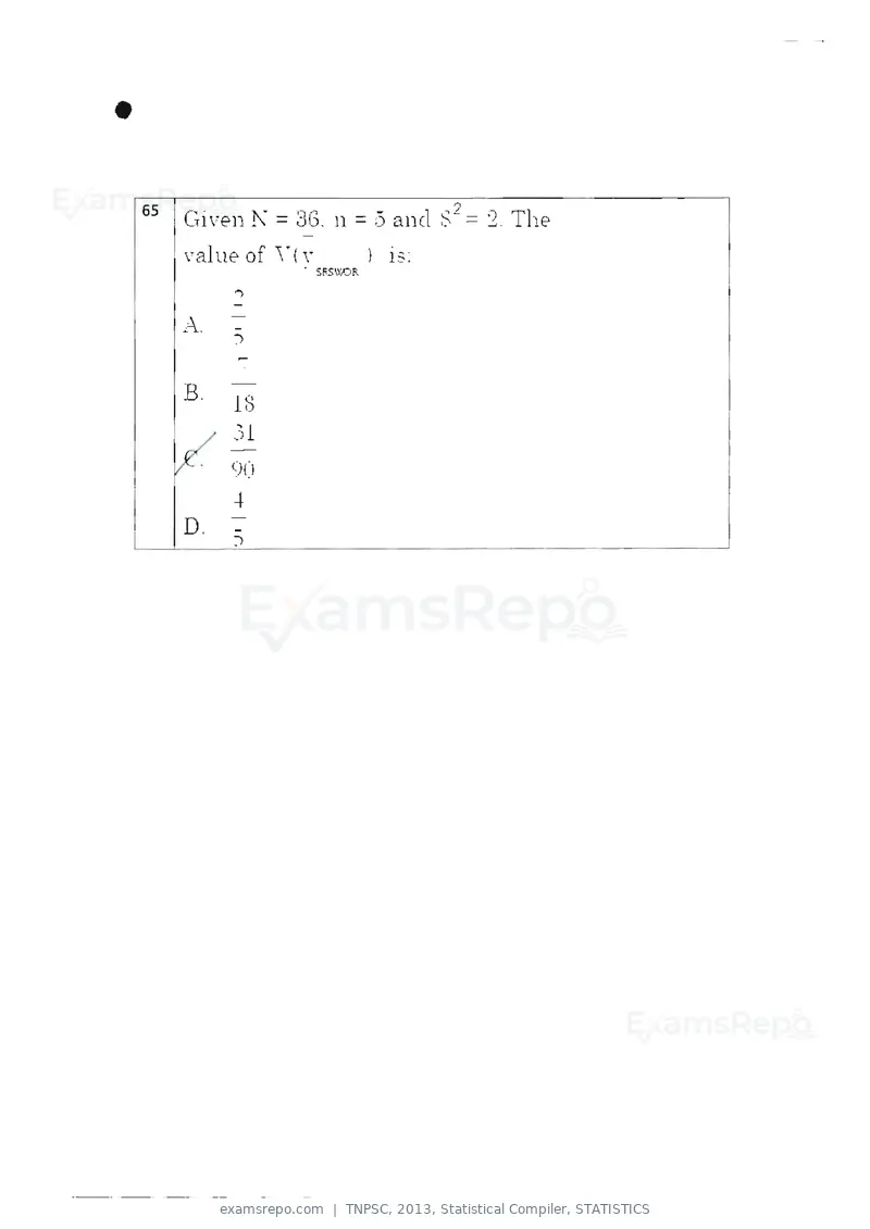 TNPSC 2013 question paper, Statistical Compiler, STATISTICS, page 34 of 103