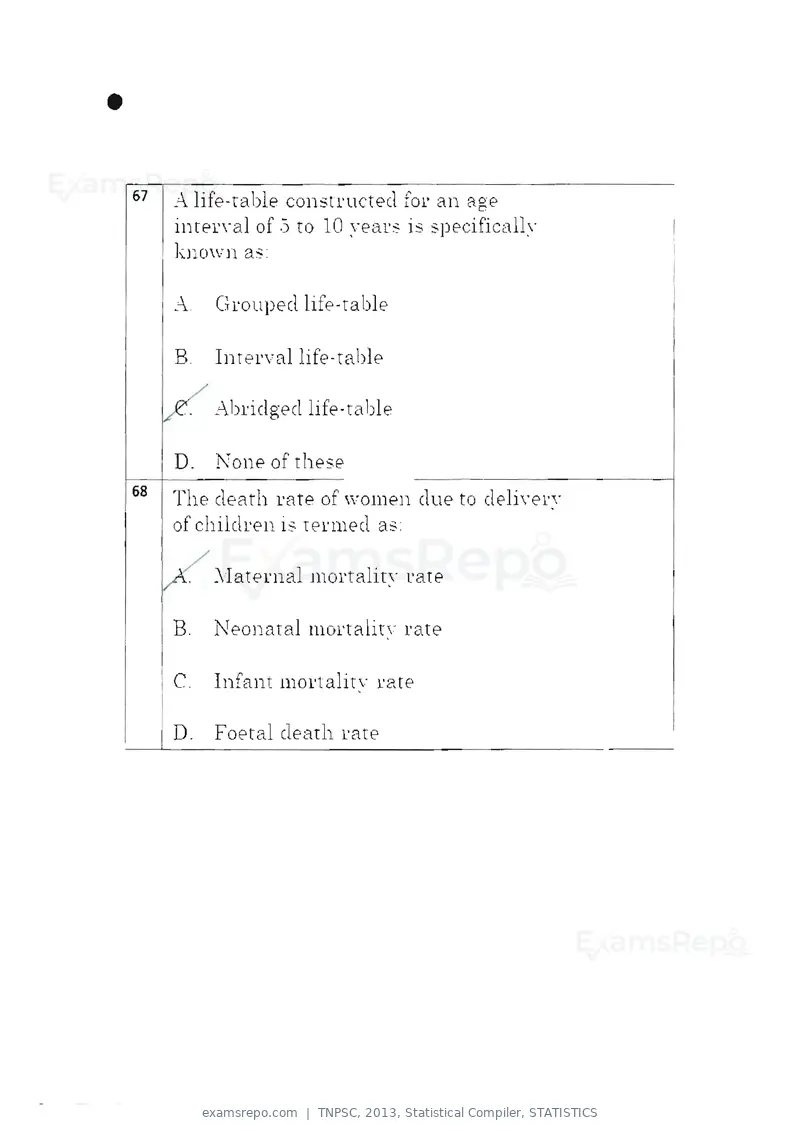 TNPSC 2013 question paper, Statistical Compiler, STATISTICS, page 36 of 103