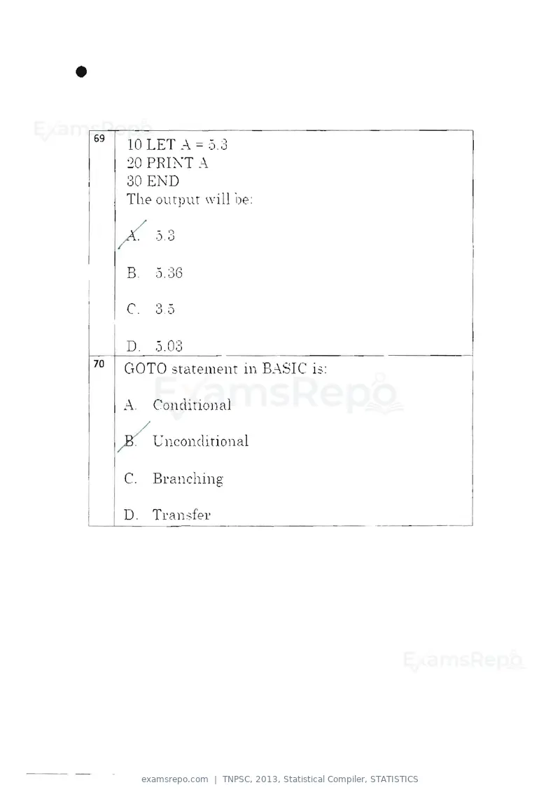 TNPSC 2013 question paper, Statistical Compiler, STATISTICS, page 37 of 103