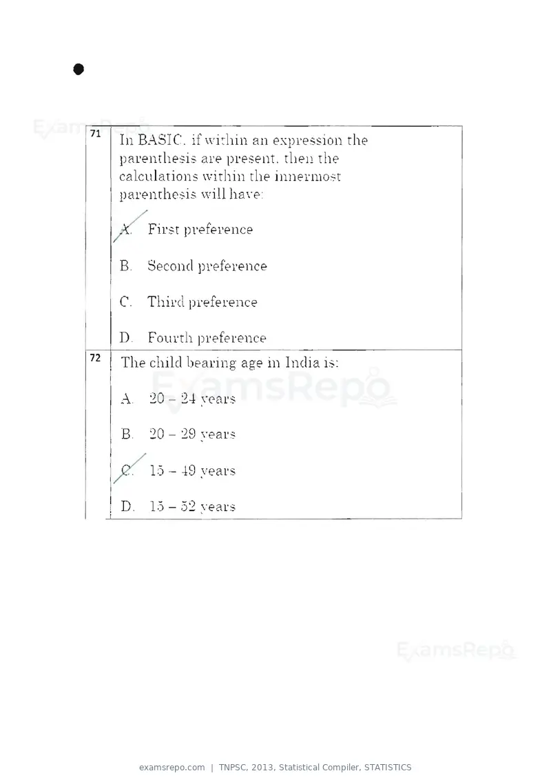 TNPSC 2013 question paper, Statistical Compiler, STATISTICS, page 38 of 103