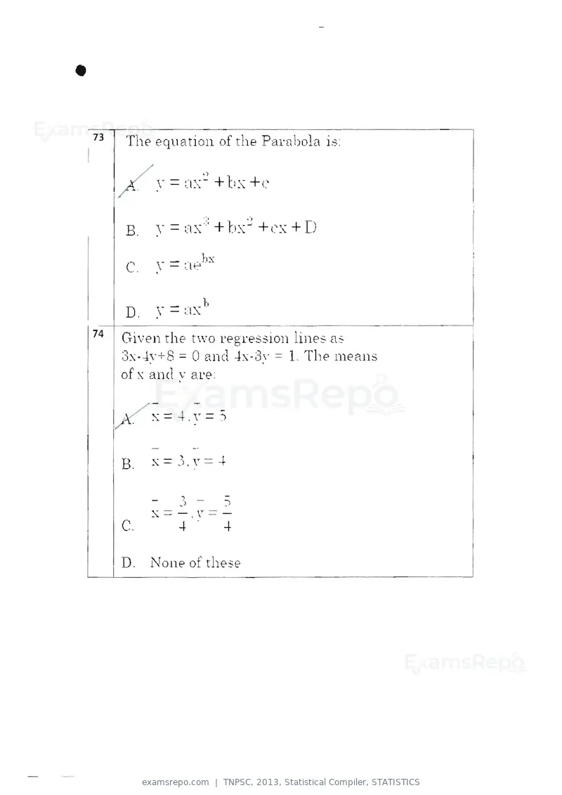 TNPSC 2013 question paper, Statistical Compiler, STATISTICS, page 39 of 103