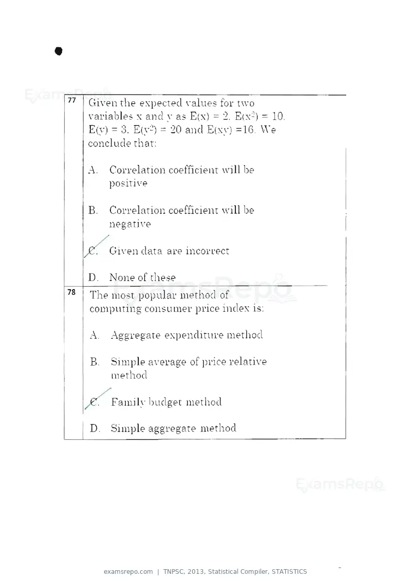 TNPSC 2013 question paper, Statistical Compiler, STATISTICS, page 41 of 103