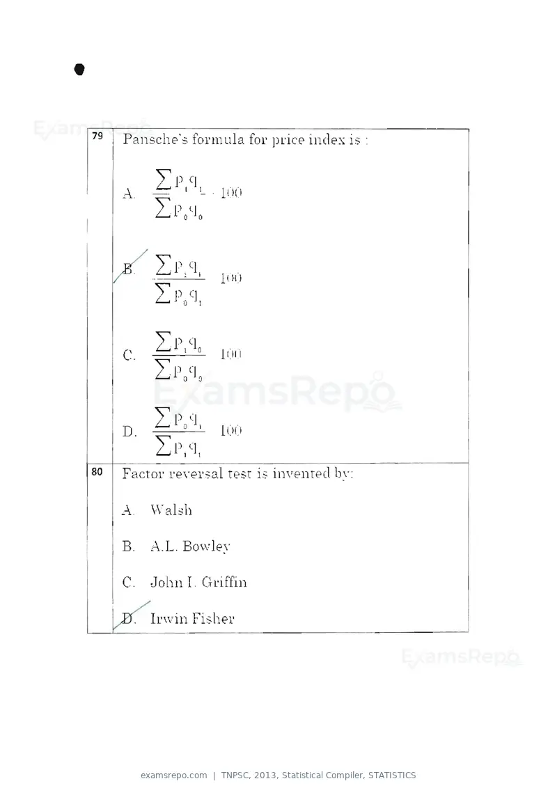 TNPSC 2013 question paper, Statistical Compiler, STATISTICS, page 42 of 103